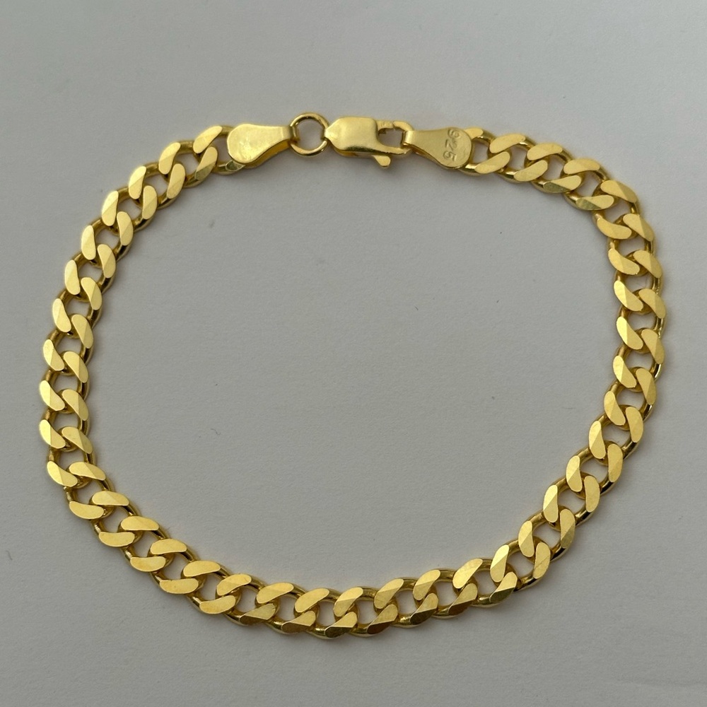 925 Silver 8.5” 6mm bracelet cuban chain 18k yellow gold plated unisex